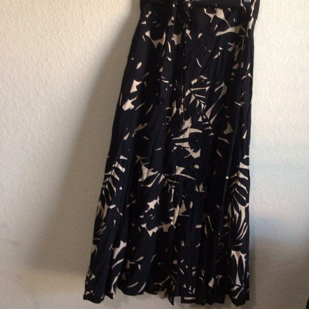 Ann Taylor Tie Waist Black Cream Palm Tree Tropical Classic A-line Midi Skirt 6T - Picture 6 of 12